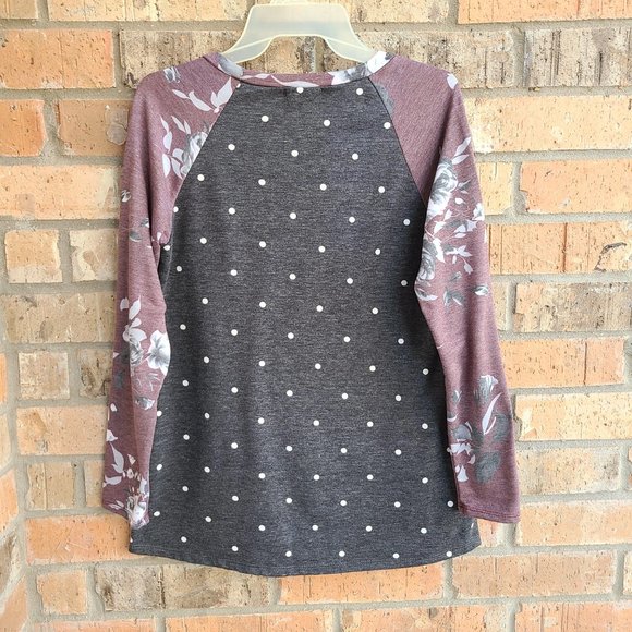 12PM By Mon Ami Women's Small Knit Top Polka Dot Long Sleeve Gray Mauve Size S - Picture 8 of 8